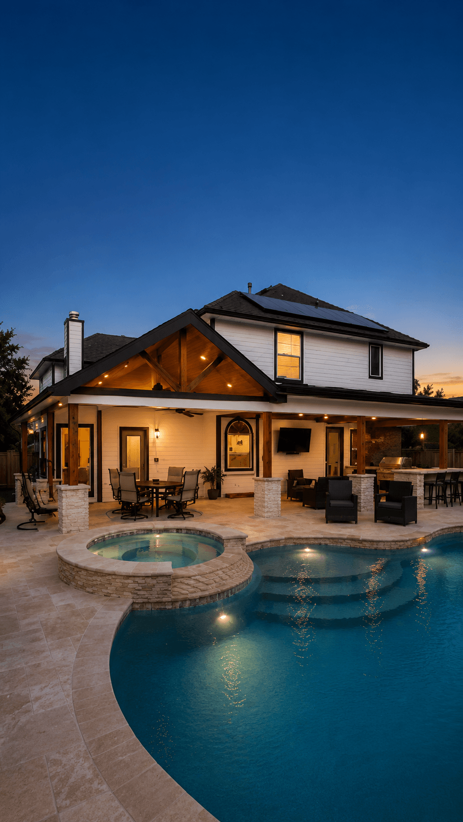 Houzz Boss outdoor living space with pool and patio